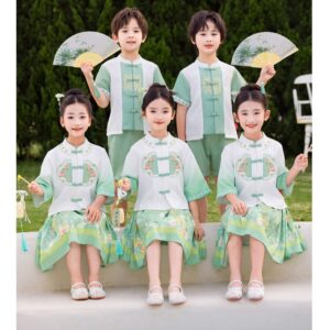 China Hanfu for Student Team Uniform Customize Logo Chinese Style Boy Girl's Hanfu Short Sleeve Prince & Princess