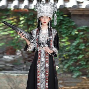 Ethnic Style Miao Traditional Clothing Adult Women Evening Dress Dance Costume Singer Performance Outfit Stage Outfit Woman