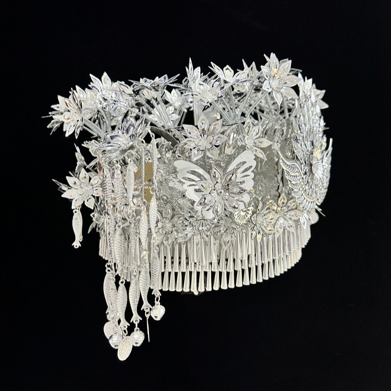 Alloy Metal Silver Miao Headwear Minority Hats Chinese Traditional Dance Wear Stage Performance Accessories - Image 5