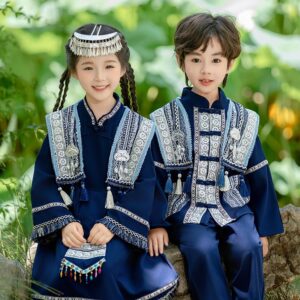 Vintage Children Chinese Traditional Hanfu The Miao Nationality Clothing for Personalized Name Printing