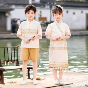 Customize Personal Name on The Dai Nationality clothing for Kids Short Sleeve Vintage Hanfu Dress  Princess Dress Kids Modern Hanfu