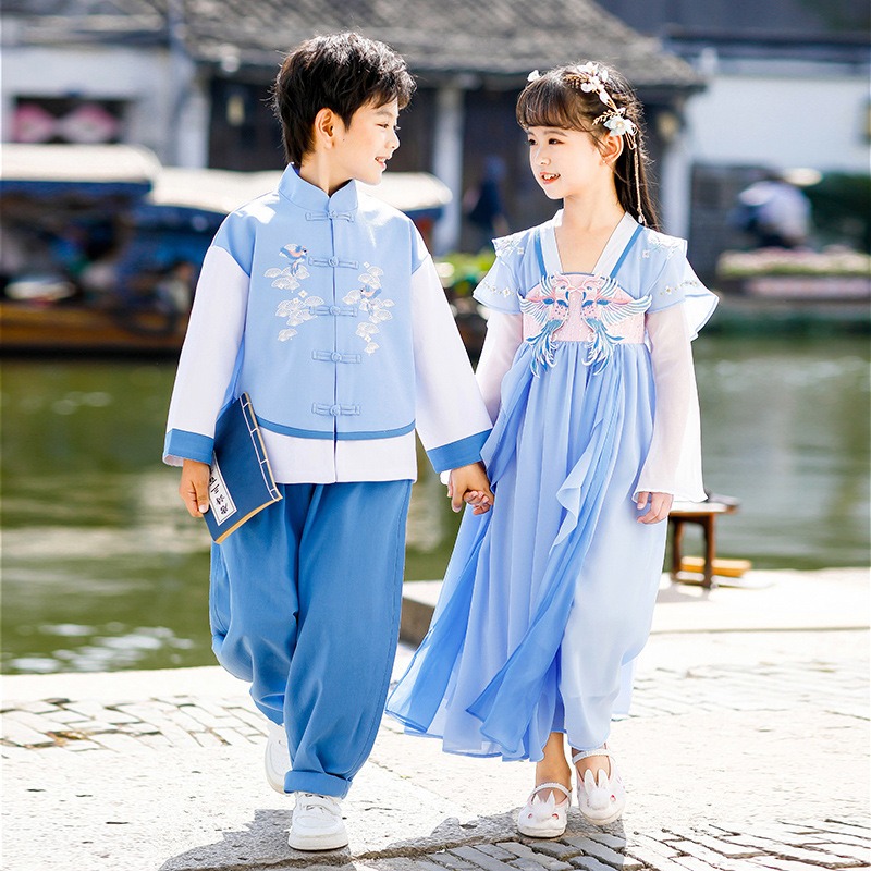 Pigeon Pair Kids' Hanfu from China A Traditional Design Boy and Girl Hanfu for Children Retro Embroidered Long Dress Spring - Image 3