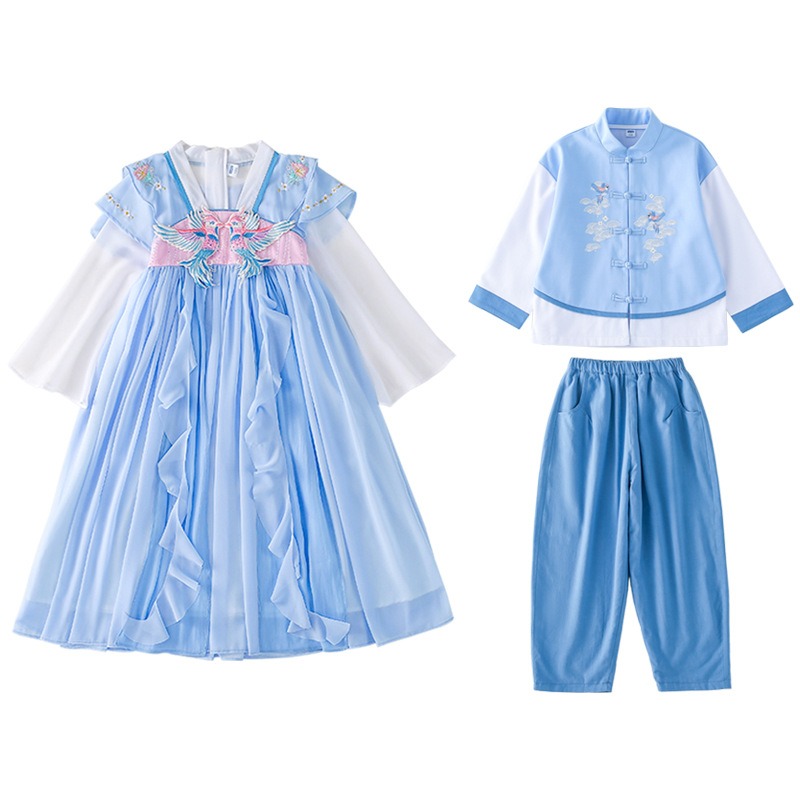 Pigeon Pair Kids' Hanfu from China A Traditional Design Boy and Girl Hanfu for Children Retro Embroidered Long Dress Spring - Image 4
