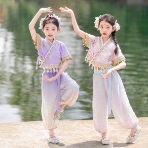 Print Name for the Dai Nationality Sets Vintage Hanfu Dress  Princess Dress Kids Modern Hanfu