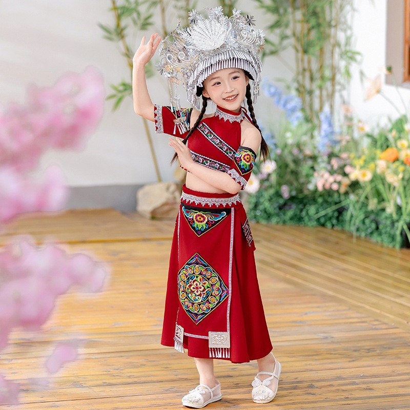 Traditional Ethnic Minorities Clothing Set Female Zhuang Zu Clothing Red deisgn the zhuang nationality dress - Image 4