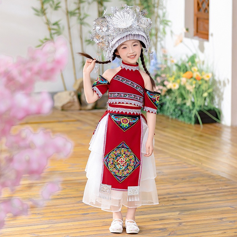 Traditional Ethnic Minorities Clothing Set Female Zhuang Zu Clothing Red deisgn the zhuang nationality dress - Image 6
