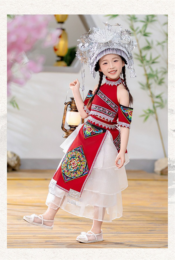 Traditional Ethnic Minorities Clothing Set Female Zhuang Zu Clothing Red deisgn the zhuang nationality dress - Image 9
