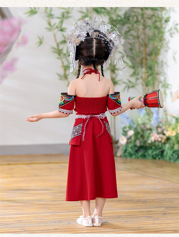 Traditional Ethnic Minorities Clothing Set Female Zhuang Zu Clothing Red deisgn the zhuang nationality dress - Image 7